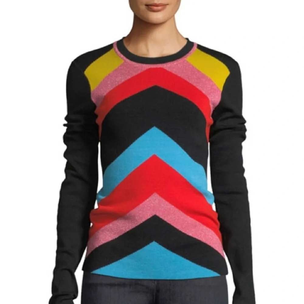Diane von Furstenberg DVF Rainbow Chevron Merino Wool Knit Sweater Preppy Mod S